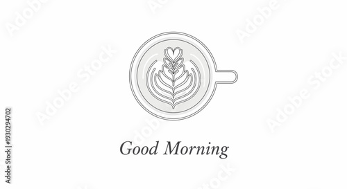 Good Morning Coffee Cup with Latte Art Heart Shape