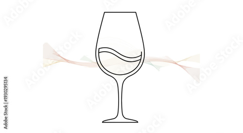 Elegant Wine Glass with Swirling Liquid and Abstract Waves