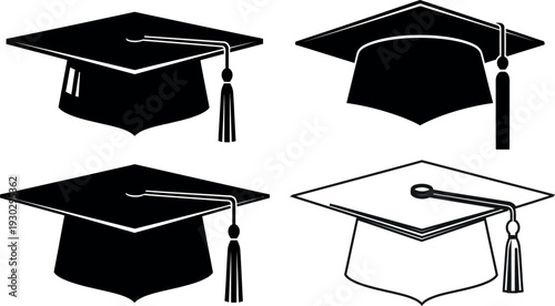 Graduation cap illustrations for academic achievements and diplomas