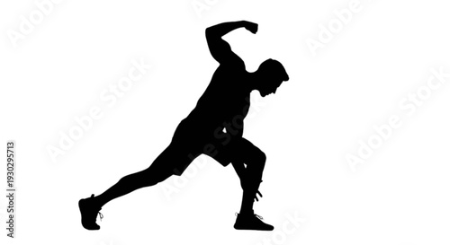 Silhouette of a person in a dynamic pose against a white background