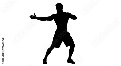 Silhouette of a person in a dynamic athletic pose against a white background