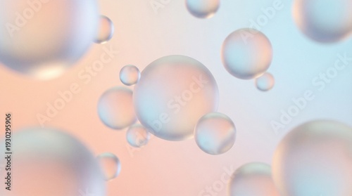 Konstfotografi White pearl with shiny glass beads and water bubbles on a blue abstract backgrou
