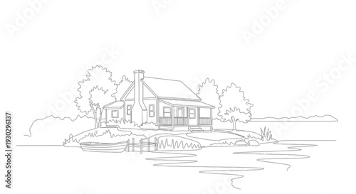 Cozy Waterfront Cabin with Dock and Rowboat, Serene Nature Landscape