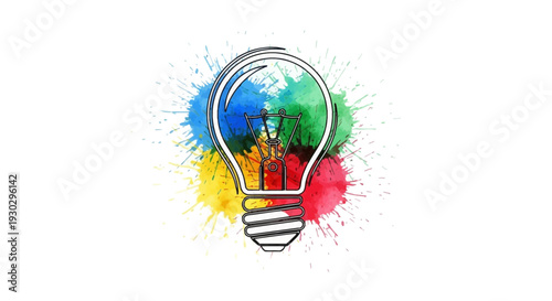 Creative Light Bulb Idea with Colorful Splashes - Innovation and Inspiration Concept