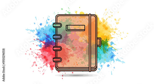 Creative Notebook with Colorful Watercolor Splashes Background