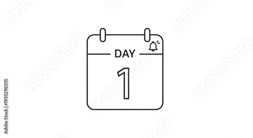 Day 1 Calendar Icon with Notification Bell - First Day Reminder