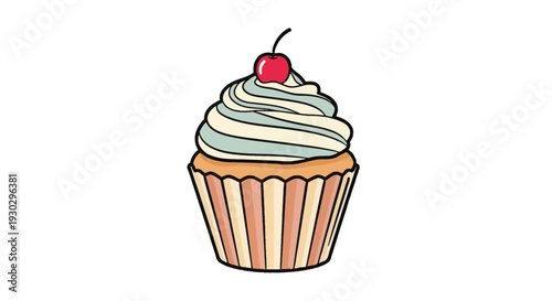 Delicious Swirl Frosting Cupcake with Cherry Topping