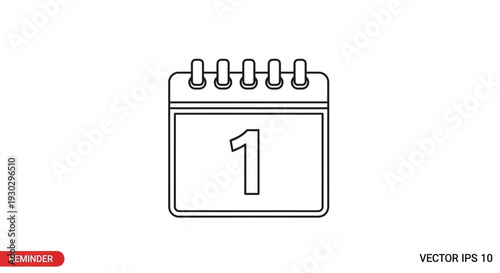 Calendar Icon with Number 1, Reminder Symbol