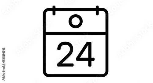 Calendar Icon with Number 24 - Simple Line Art Symbol for Date, Schedule, or Event Planning