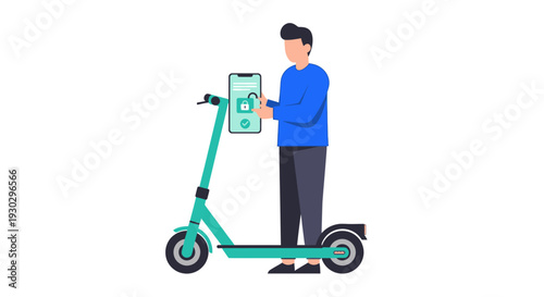 Man Riding Electric Scooter Holding Phone.