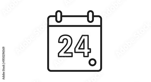 Calendar Icon with Number 24, Date Reminder, Planning, Schedule, Event Symbol