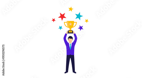 Man holding up a trophy cup.