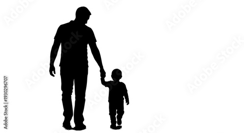Silhouette of man and little boy.