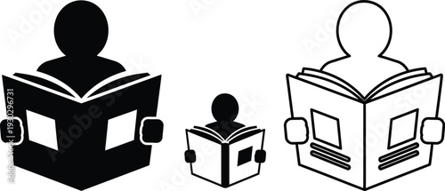 Education profile reading book icon. Person reading a book, learning, education and literacy. 