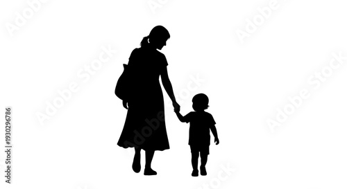Silhouette of woman holding child.