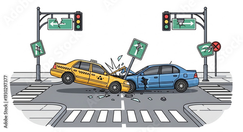 Car Crash at City Intersection.