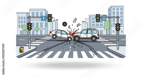 Car Crash at City Intersection.