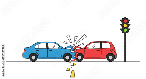 Car Crash at Traffic Light Intersection.