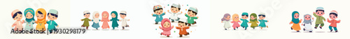 vector of little muslim friends dancing happily in ramadan