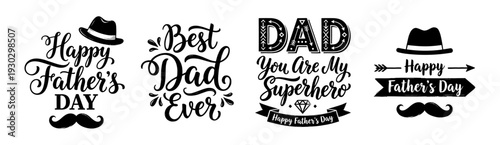 Happy Father's Day lettering set with hat and mustache