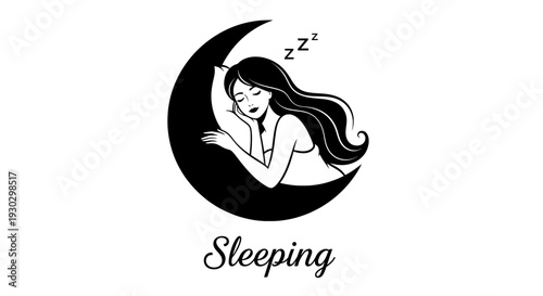 Sleeping logo with woman on crescent moon icon

