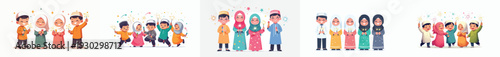 vector of little Muslim friends playing with fireworks