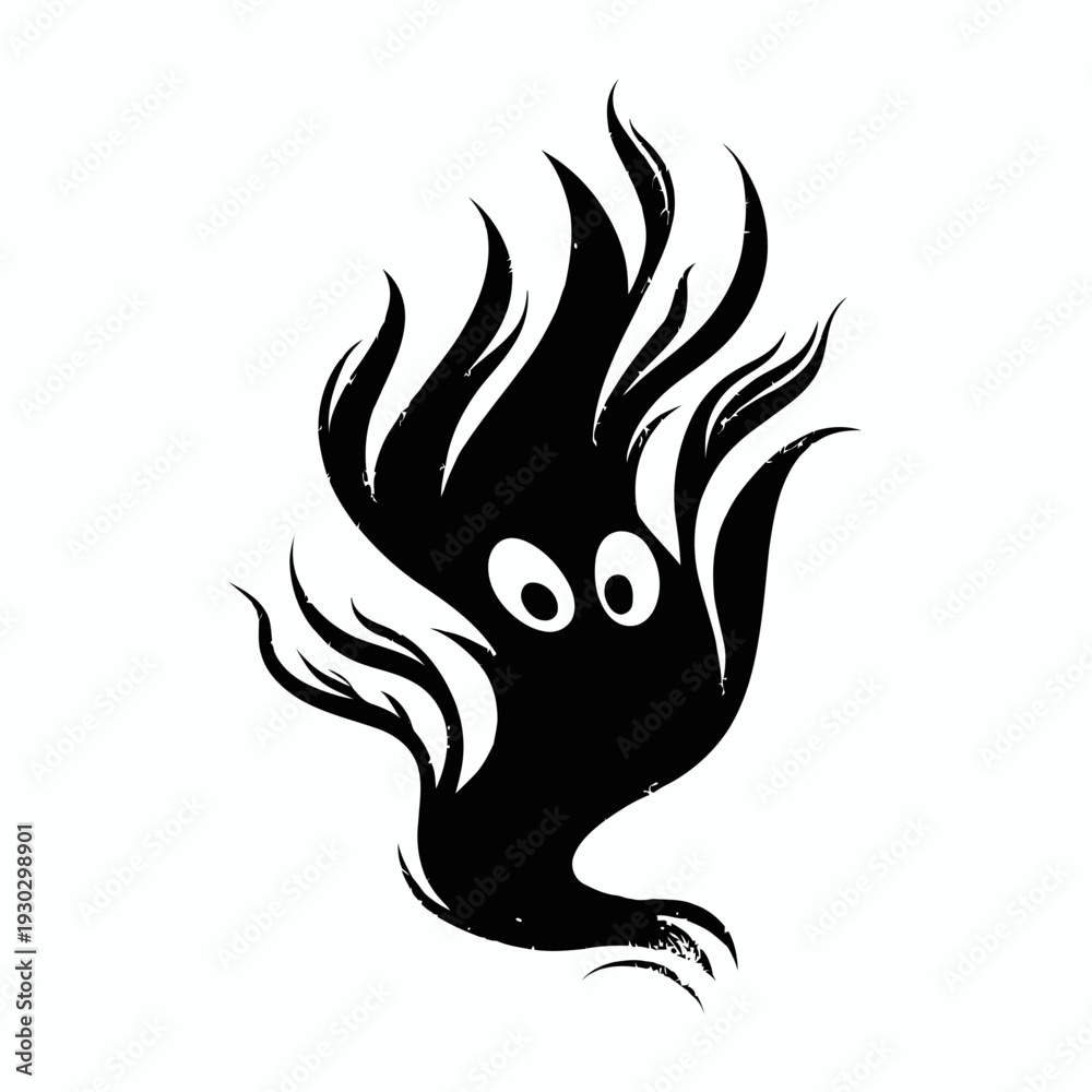 Obraz premium Vector icon of a spooky flame creature with eyes on a white background