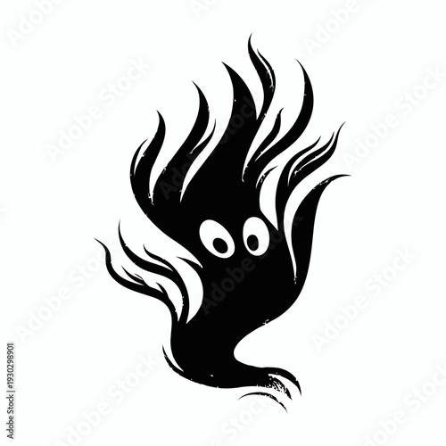 Vector icon of a spooky flame creature with eyes on a white background
