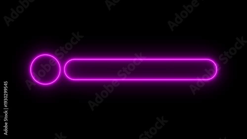 Glowing neon lower-third title bar icon on black background. sleek nameplate banner icon. Animated text bar reveal, professional broadcast title strip. Perfect for content information display.