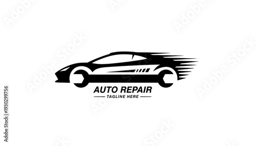 Auto repair logo with car silhouette and wrench
