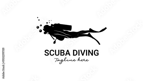 Scuba diving logo with diver silhouette and oxygen tank
