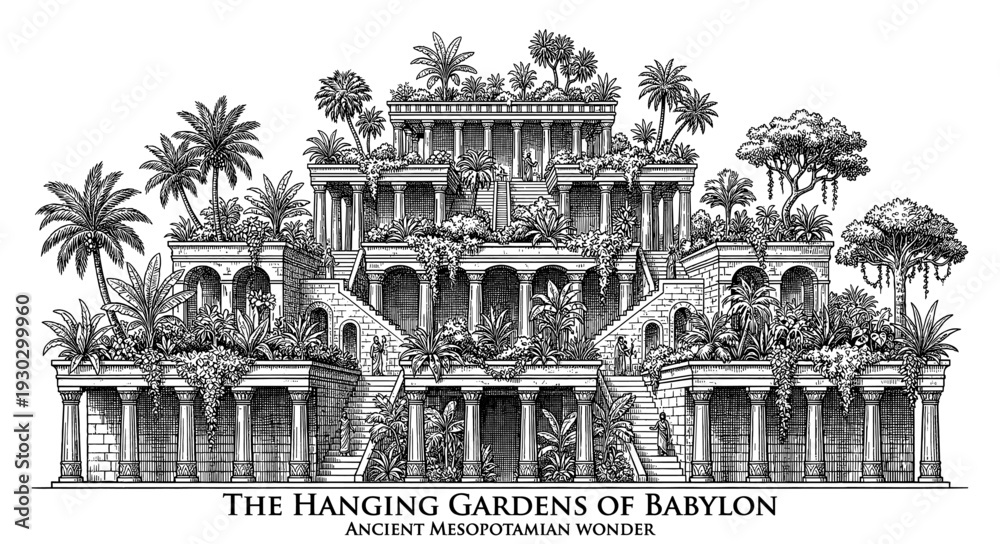 Fototapeta premium Hanging Gardens of Babylon: Seven Wonders of the Ancient World
