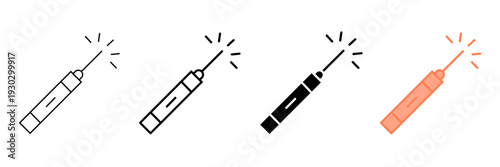 Set of minimalist laser pointer icons with transparent background, depicting pointing tools for presentations, educational use, and highlighting details, vector illustration