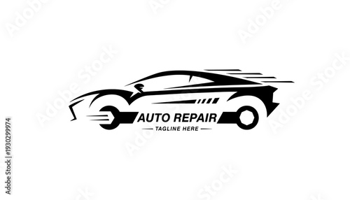 Auto repair logo with car silhouette and wrench
