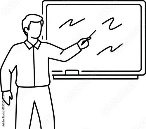 Teacher presenting on whiteboard education training seminar lesson plan business presentation classroom lecture instructor coach learning study school Hand Drawing Vector Line Icon