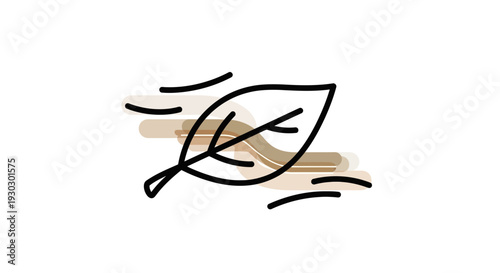 Autumn Leaf Falling in Gentle Wind, Minimalist Line Art with Soft Color Blends