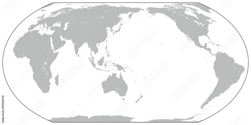Foto World Map Equal Earth at 150°E Meridian Illustration Vector