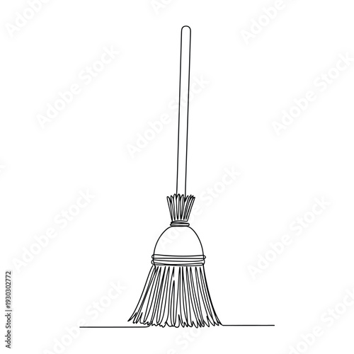 Continuous Line Art Drawing of a Classic Cleaning Broom