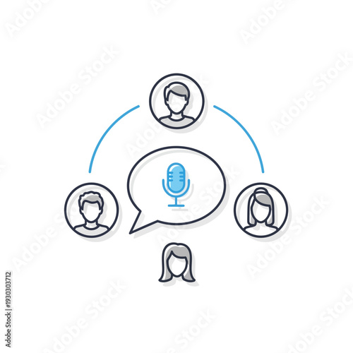 A group of people communicating with a microphone