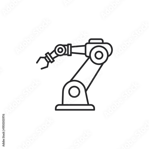 A robotic arm with a claw is shown in a simple line drawing
