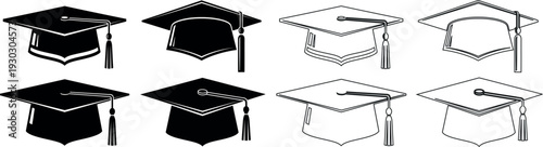 Collection of graduation caps in various styles and designs