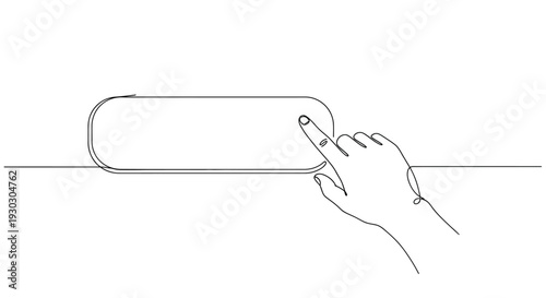 Continuous Line Drawing of Hand Touching a Blank Rectangular Button