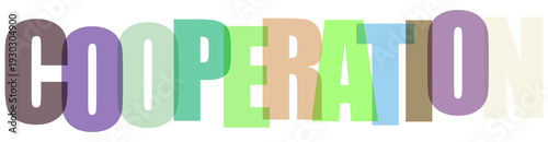 3d letters spelling cooperation in pastel colors on transparent checkered background