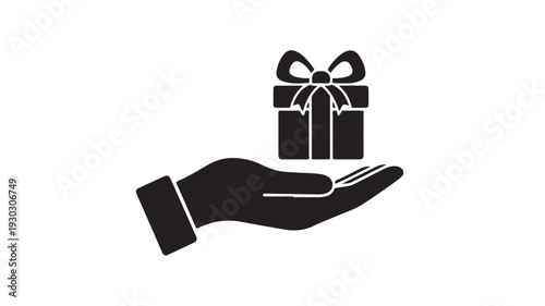 A hand holding a gift box with a bow, vector illustration of giving or receiving a present