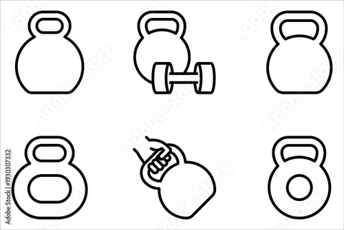 Kettlebell icons. Weight icons. Set of different kettlebells on white background generator