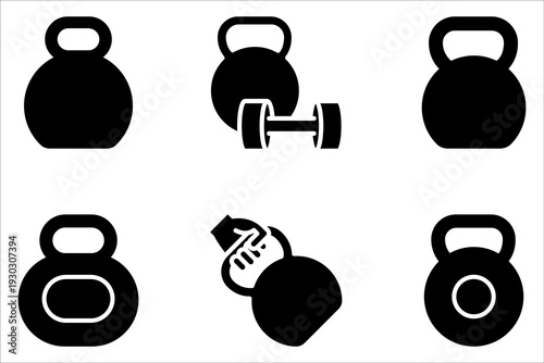 Kettlebell icons. Weight icons. Set of different kettlebells on white background generator