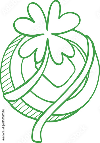 St Patrick Day Gold Coin Lucky Clover Leaf Celebration Line