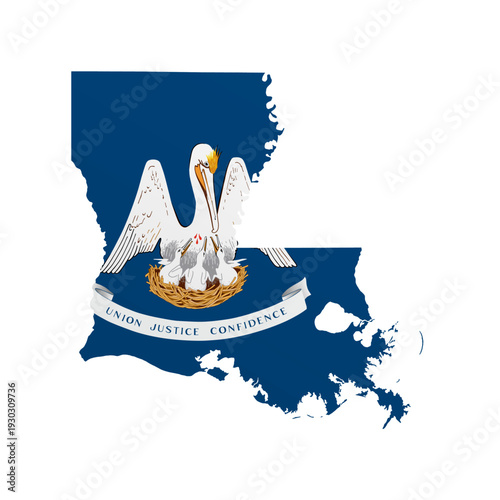 Louisiana flag map poster. US state pride wall decor artwork. Patriotic printable digital art. Detailed vector illustration