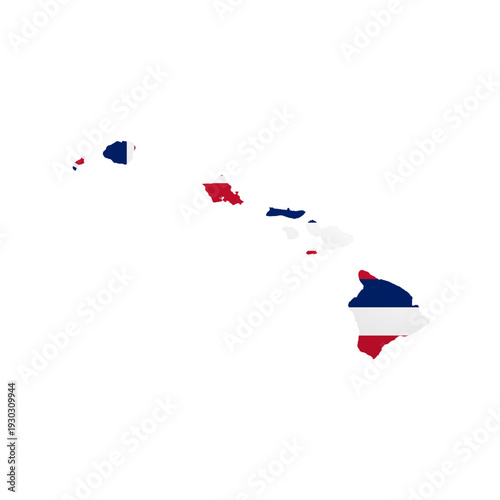 Hawaii flag map poster. US state pride wall decor artwork. Patriotic printable digital art. Detailed vector illustration