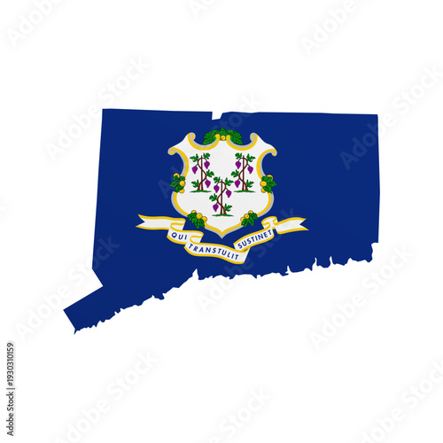 Connecticut flag map poster. US state pride wall decor artwork. Patriotic printable digital art. Detailed vector illustration